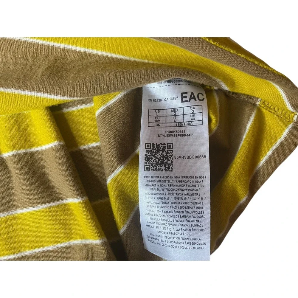 GUESS Striped T-Shirt Mens Large Brown Gold Retro Y2K Streetwear - Picture 5 of 5